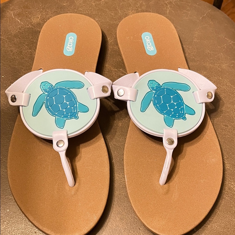 Oka B Ladies Sandals with Turtle Design - Tan and Blue